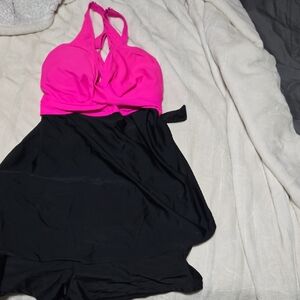 Pink and Black Halter Swimsuit